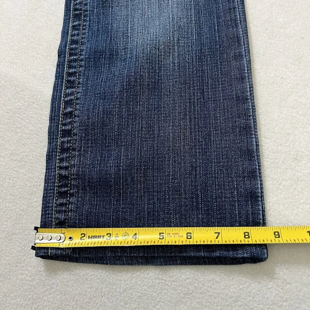 True Religion Jeans Size 31 Blue Denim Painted Red Horseshoe Logo Medium Wash